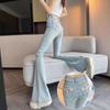 Pfirsichton Micro-Flare High-Waist Jeans mit Schleifen-Detail - Frühjahr/Sommer 2026