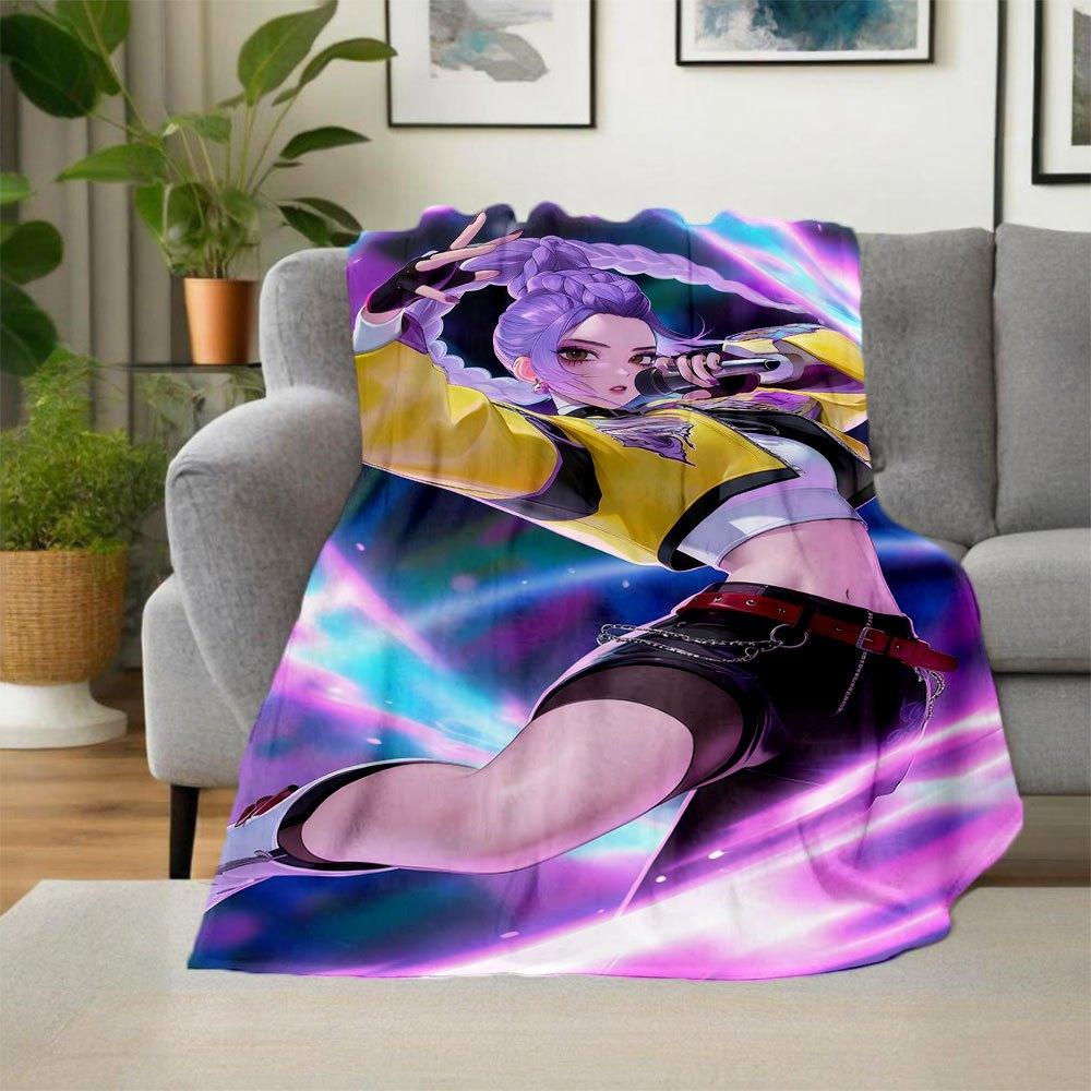 "Vivid Purple Hair Girl with Microphone Art Print T-Shirt"Blanket Lightweight Flannel Throw Blanket for Sofa, Bed, Travel, Camping, Livingro