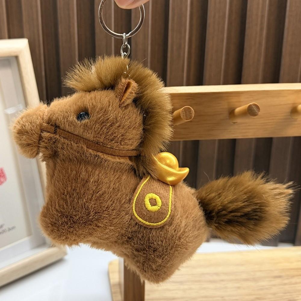 Cute Plush Horse Keychain Creative Stuffed Animal Keyring Funny Yuanbao Pony Pendant Festive Decor