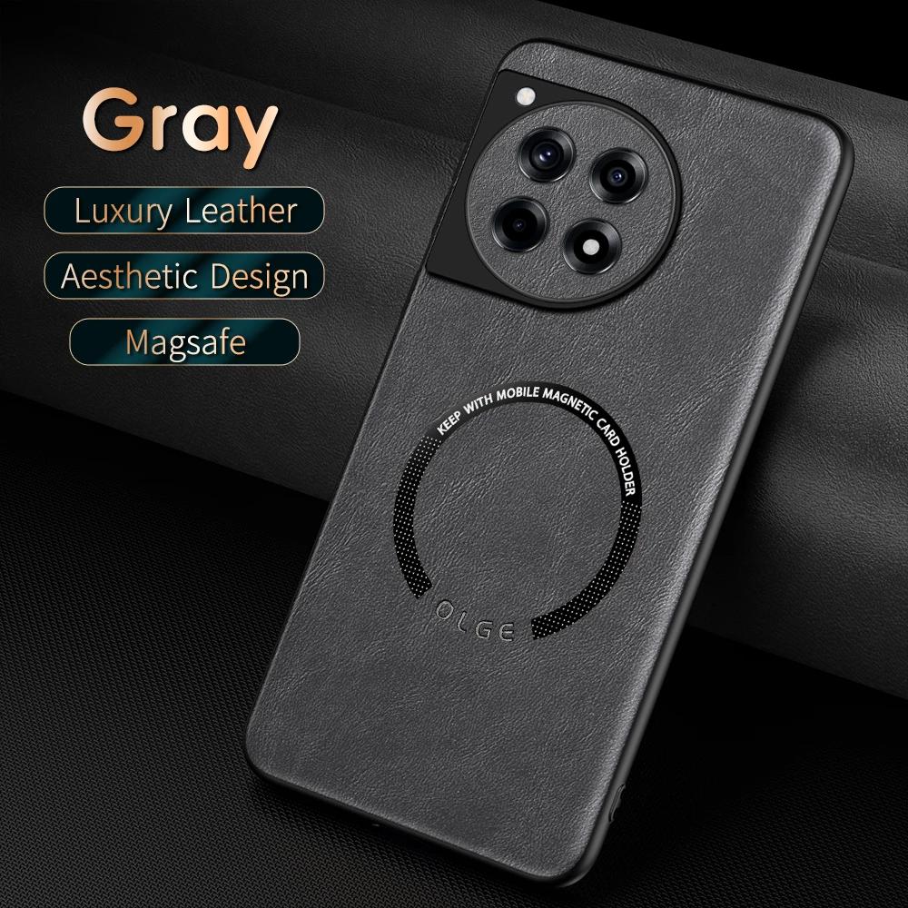 For OnePlus ACE 3 3V Fine Hole PU Cow Pattern Leather Outer Magnetic Ring Soft Edge Anti-Drop Anti-Fingerprint Phone Case