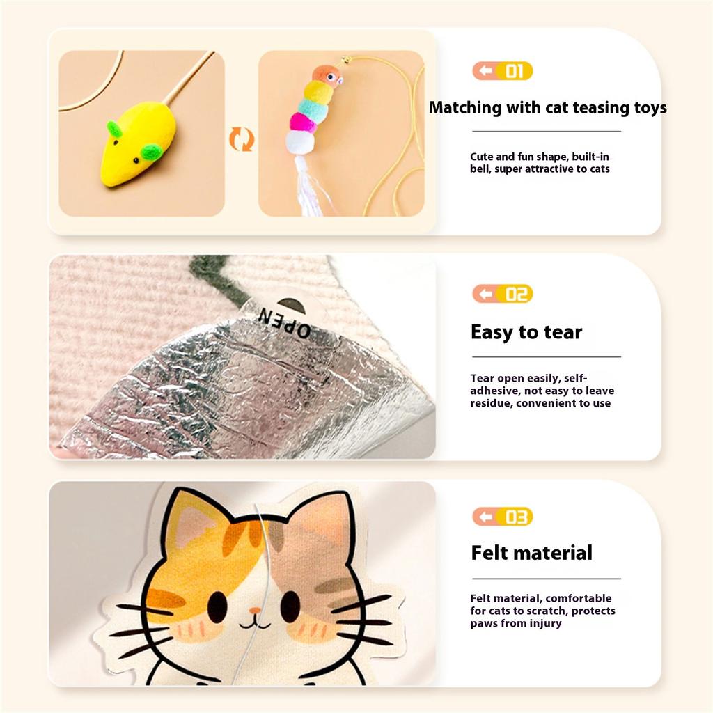 Durable Felt Cat Scratching Pad Wall Mounted Self Adhesive Furniture Protector No Shedding Design