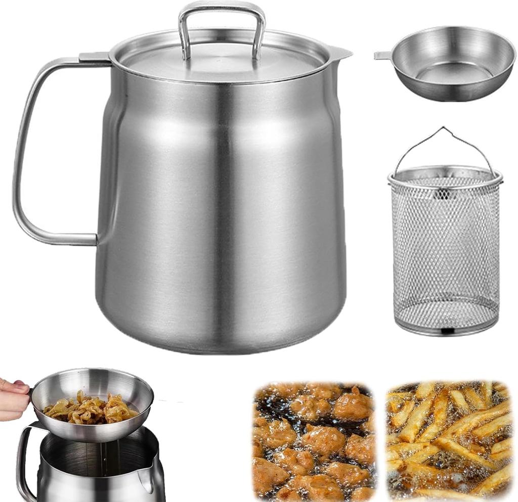 Multifunkční fritéza 304 z nerezové oceli, velkokapacitní všestranná nádoba s nádobou na olejový filtr 1,5/2 l nerezová multifunkční nádoba na olejový filtr