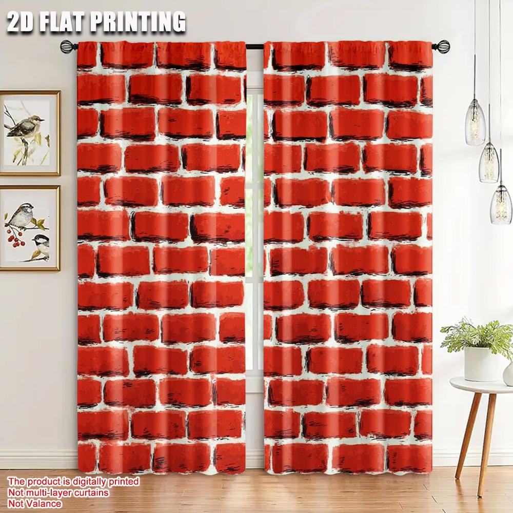 

2pcs 2D flat printing Party Curtains stonewalling 100% Polyester Without Electricity Festive Holiday Use for Holiday Parties 100*130 Rod Pocket 1pcs