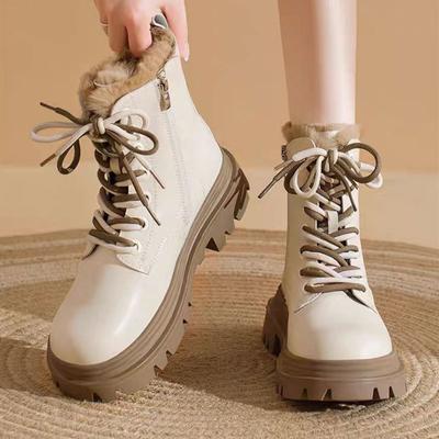 Damen Winterstiefel mit dicker Sohle, Fellfutter, leicht, warm, kälteabweisend, gepolstert, Schneestiefel, rutschfest, abriebfest, lässige Sneaker, Martin Baumwollstiefel