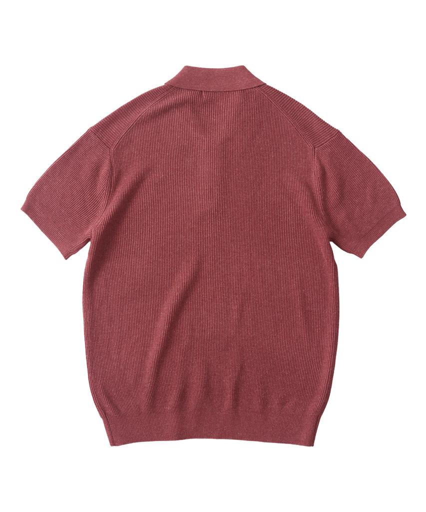 ANALOG MOOD Hacci Button-Up Collar Short Sleeve Knit (Brick)