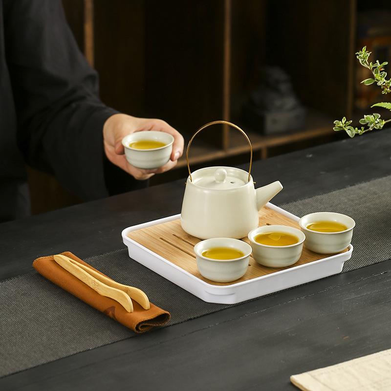 All the best travel tea set beige Ru kiln retro ceramics outdoor portable express cup kung fu business gifts