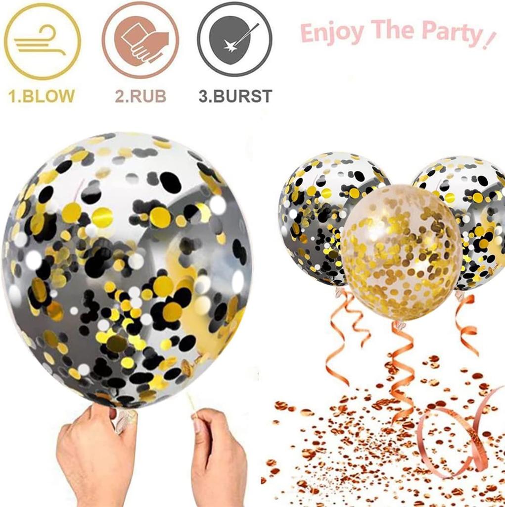 Black Gold Confetti Balloons 50 Pack  Gold and Black Confetti Balloons with Ribbons for Graduation Birthday Wedding Graduation