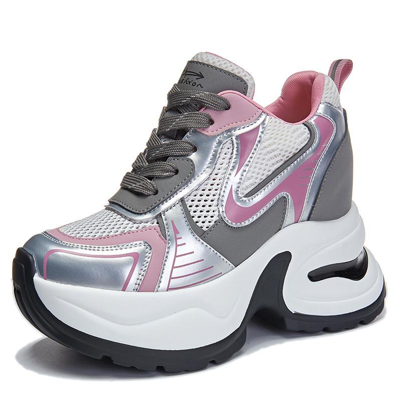 Damen 8cm Höhenvergrößernde Klobige Sneaker, Atmungsaktives Mesh, Dicksohlige Sportliche Freizeitschuhe A8895