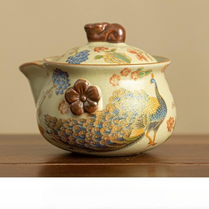 

Ru Kiln Crackle Teapot Ceramic Tea Set Retro Treasure Bottle Hand Grab Pot Kungfu Tea Ware 200ml