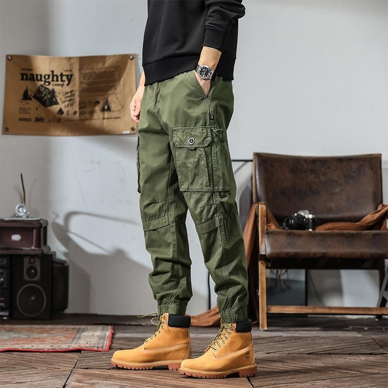 Casual Leggings Men's Pure Cotton Wear-resistant Multi-bag Pants Solid Color Thin Autumn and Winter Men's Pants Commuter Versatile Overalls