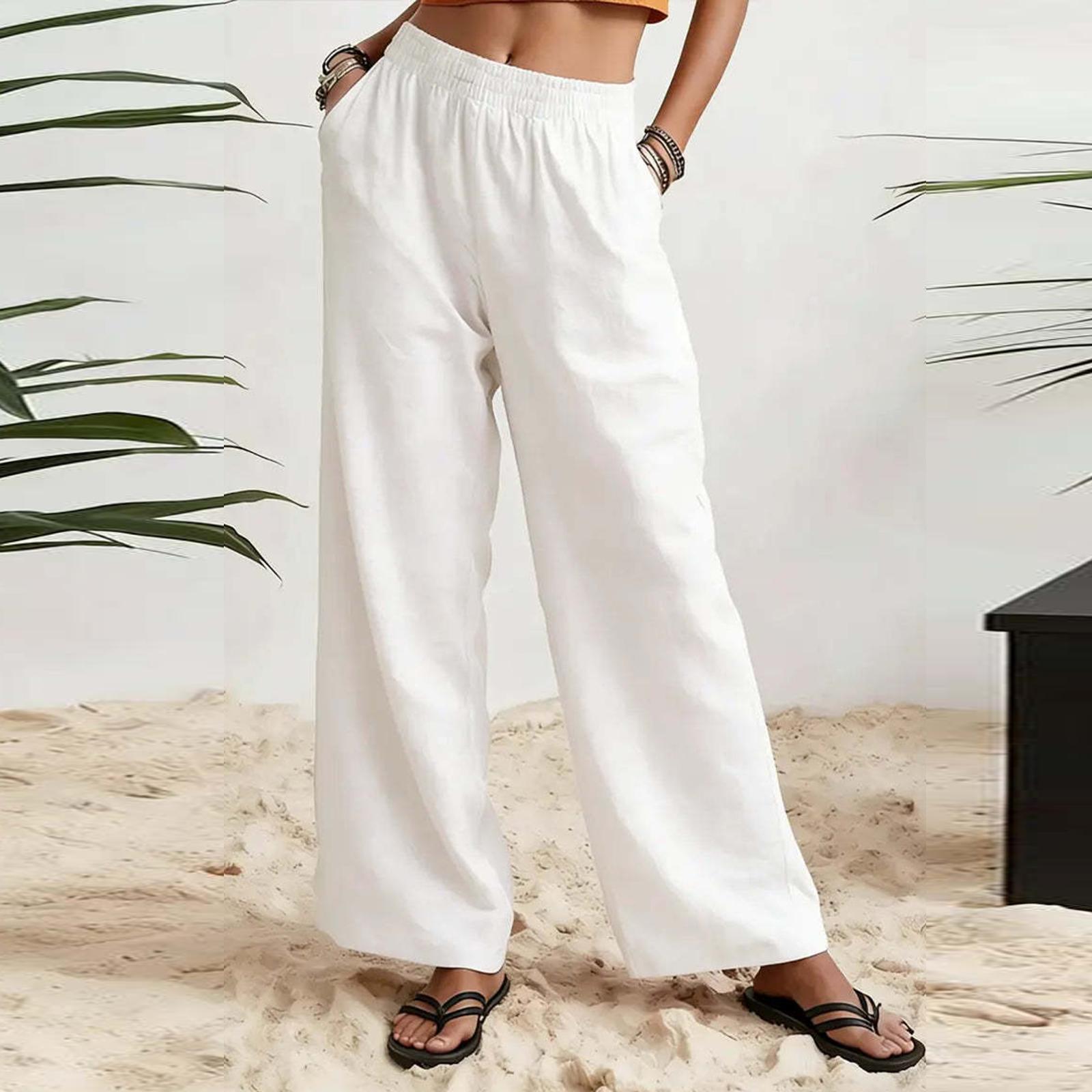 

Women s Loose Fashion Pocket Casual Wide Leg Pants XXXL білий