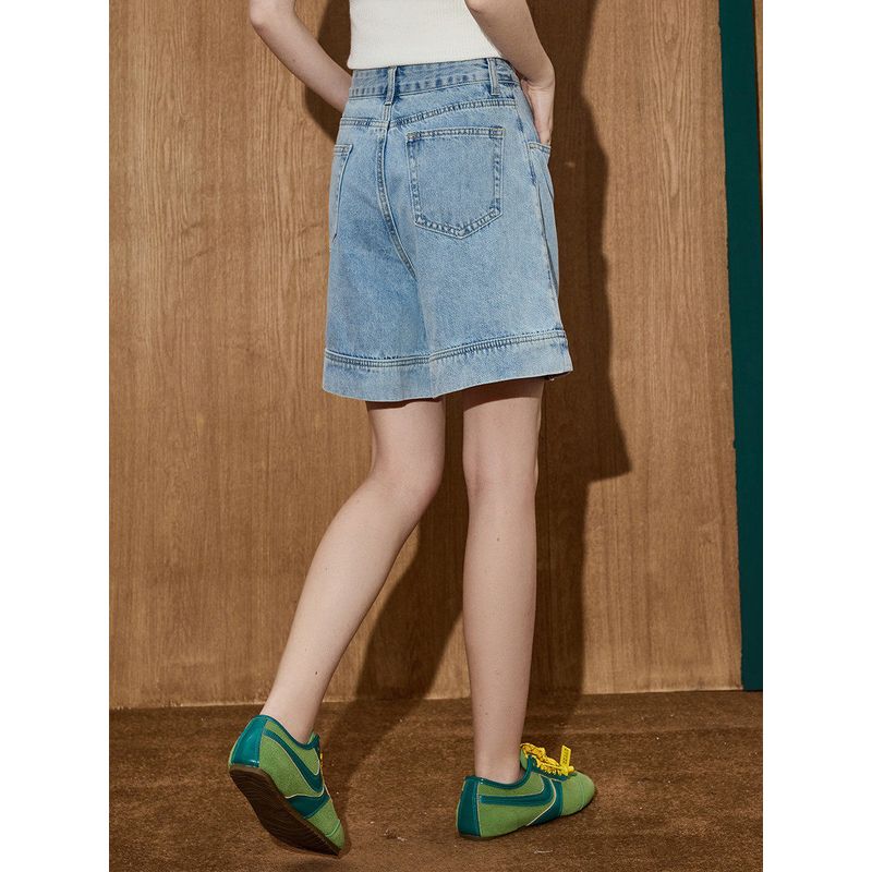 Coolhut High-Waisted Straight-Leg Denim Shorts Casual Versatile 2025 Summer Women's Light-Colored Loose Fit