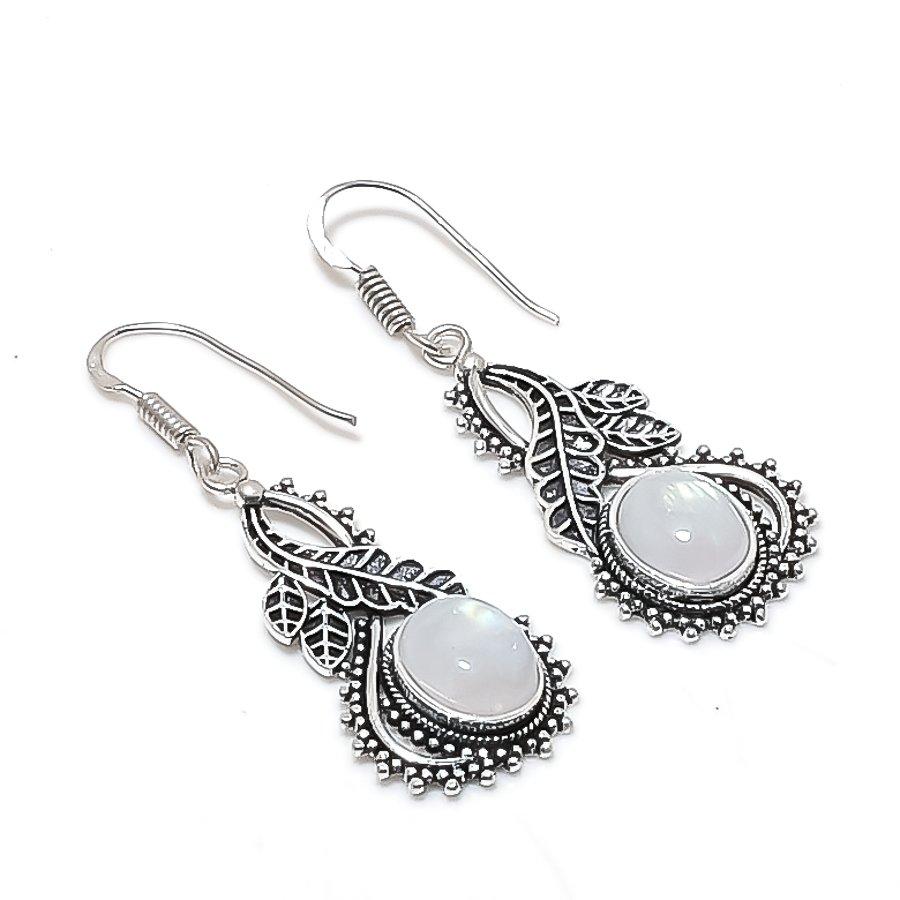 Натуральный Радужный Лунный Камень Серебро 925 Пробы Серьга 1,89  AE-11903