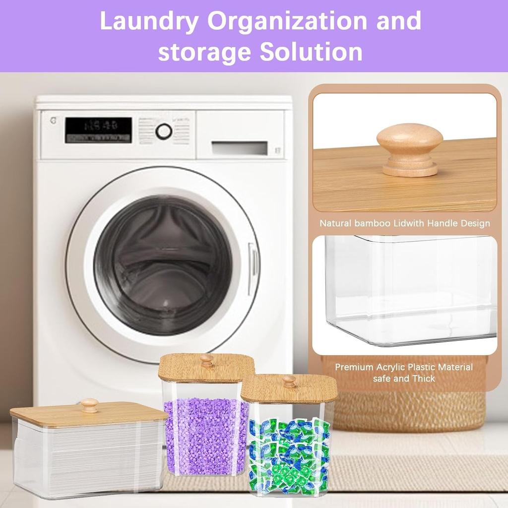 3 Pack Laundry Pods Containers & Plastic Powder Detergent Holder Set, Laundry Room Organization and Storage, Clear Organizer Jar