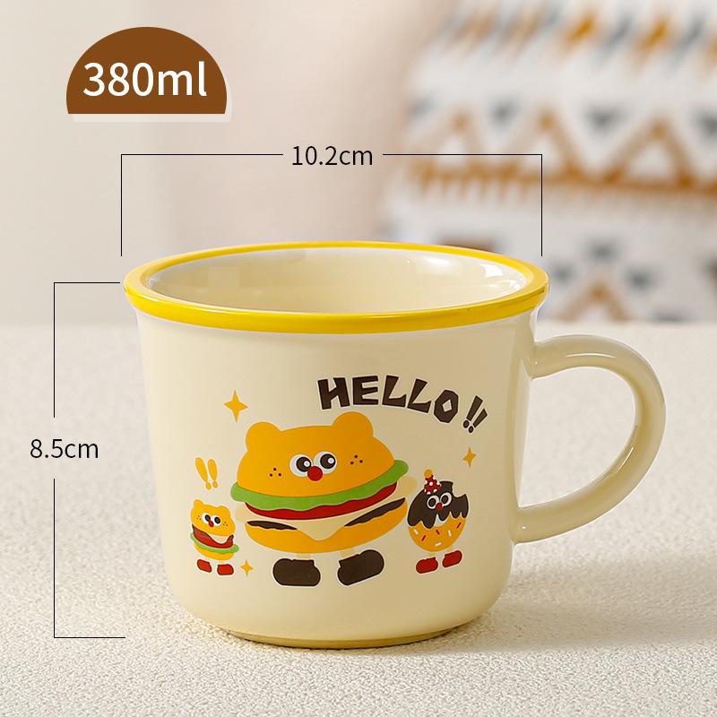 Niedliches Geschenk Keramiktasse Souvenirtasse Frauen Becher Cartoon Wassertasse Haushalt Kaffeetasse mit Deckel Löffel Kinder