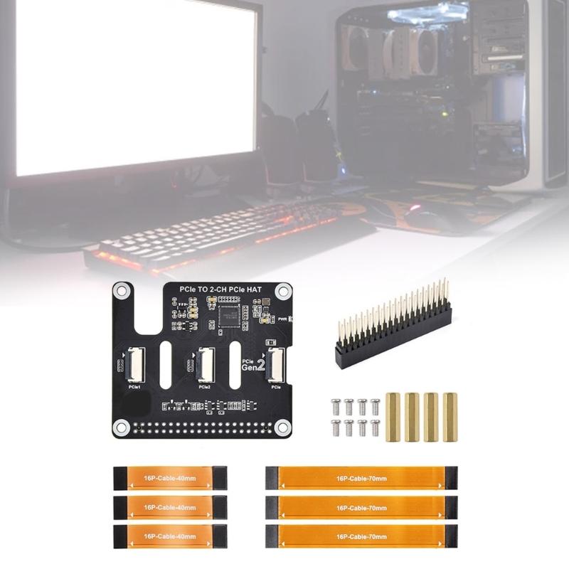 2-Kanal PCIe-Erweiterungskarte PCIe zu 2CH PCIe FFC HAT 16PIN Für RPi 5 Kompatibel und Entwickler und Bastler