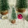 Mini Christmas Trees Artificial Pine Tabletop Decor Snow Top Dark Green Silver White Wood Base Xmas Party Decoration Decoration