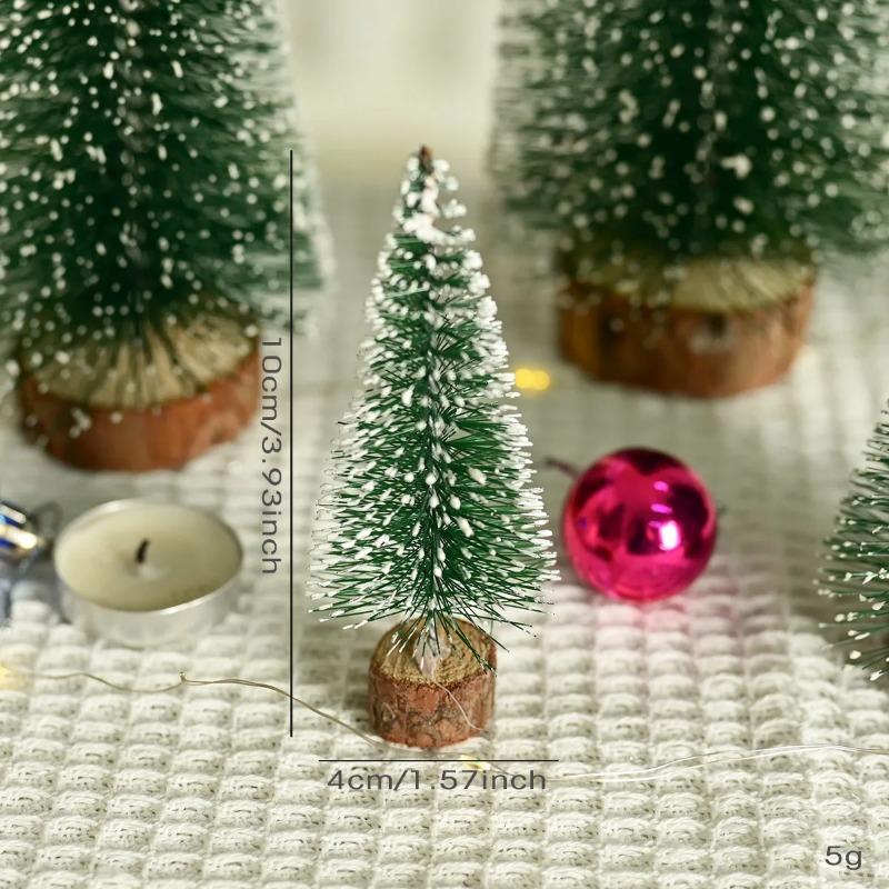 Mini Christmas Trees Artificial Pine Tabletop Decor Snow Top Dark Green Silver White Wood Base Xmas Party Decoration Decoration