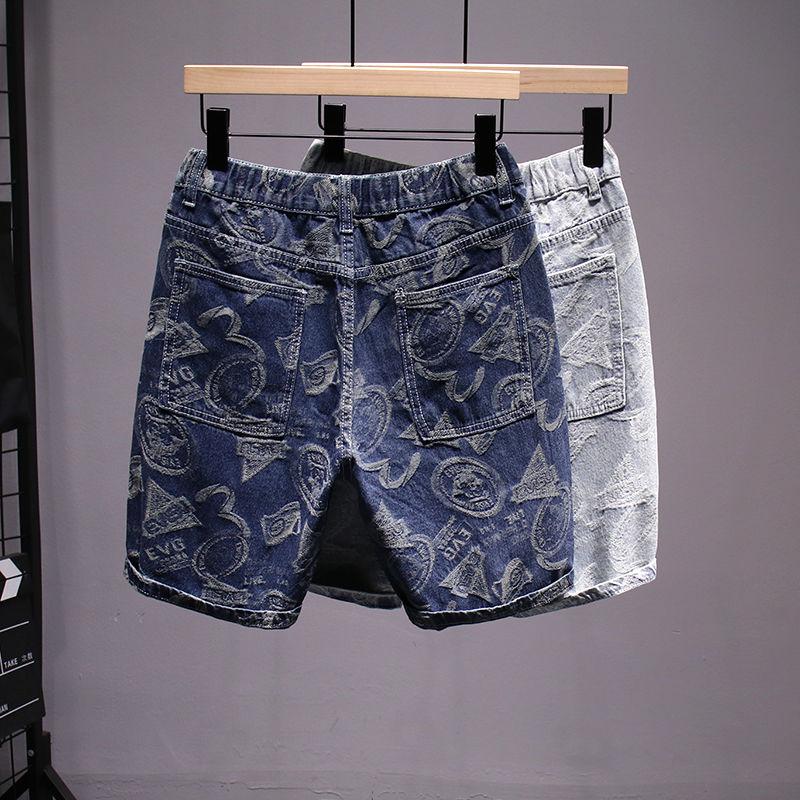 MenJacquard   Fashion  Print Shorts for Men's Loose Straight Casual Denim Shorts
