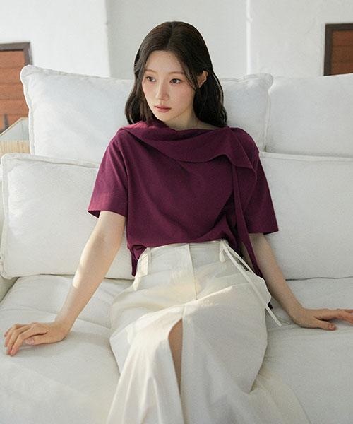 Onaenon Tie Jersey Blouse New6Me403_3Color