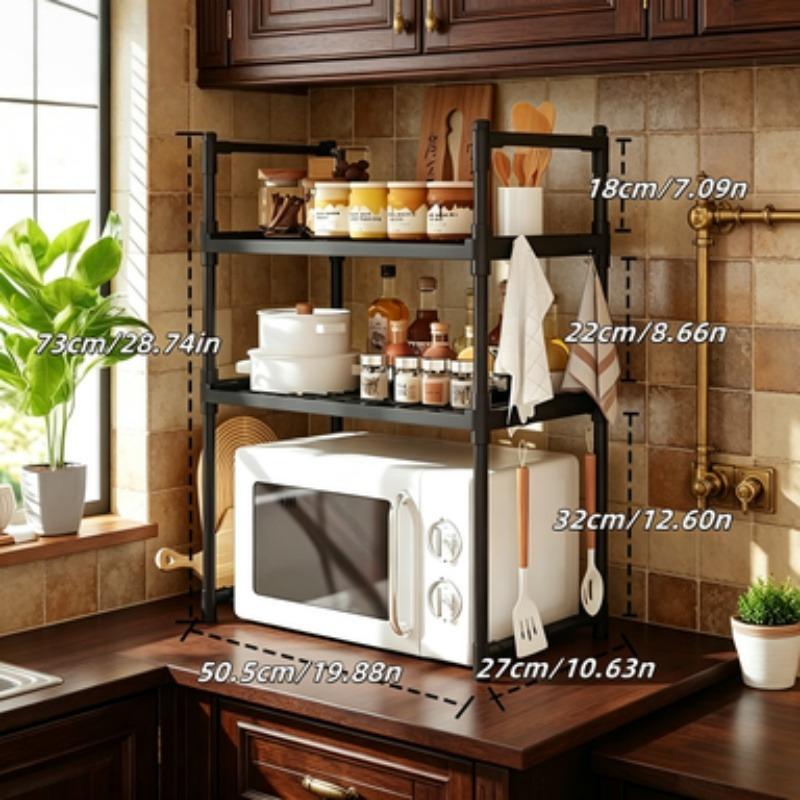 Kitchen Microwave Countertop Shelf with Hooks Stable Storage Organizer for Spices & Utensils Stable Standing Rack with No Wobble
