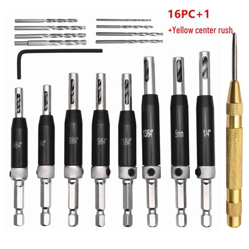 Black & White Hex Shank Woodworking Hinge Positioning Drill Bit Set