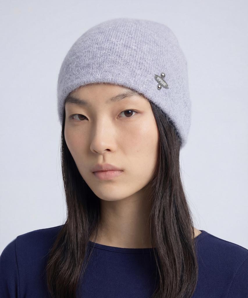 Egseupieo Angora Balloon Studded Short Beanie Sky Blue Purple