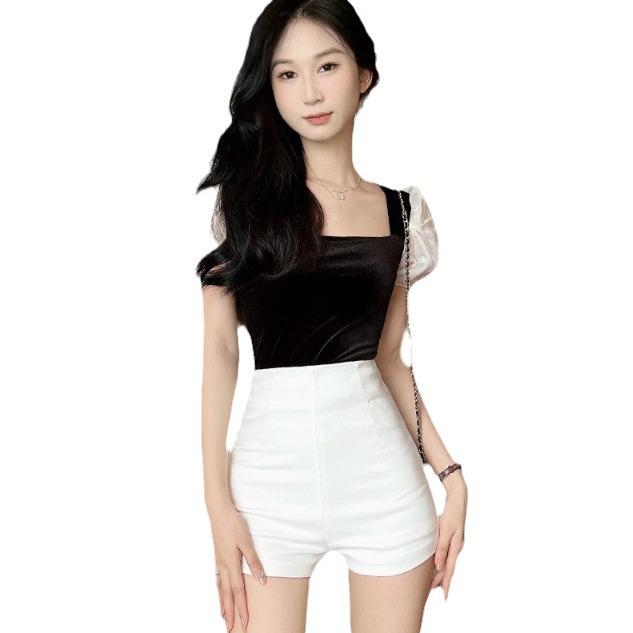 2024 Women's Black High-Waist A-Line Shorts - Spring/Summer/Autumn Collection