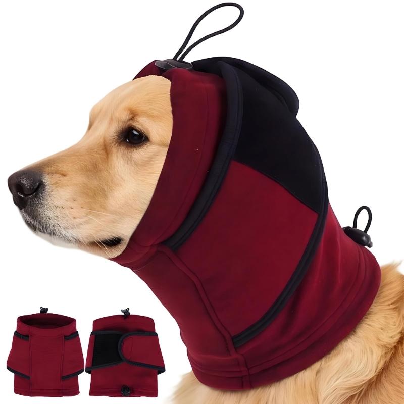 Schützende Hundekopfhaube mit verstellbarem Kordelzug, weich gepolsterte Ohr- und Nackenabdeckung für Gewitter und Unwetter, Pflegezubehör