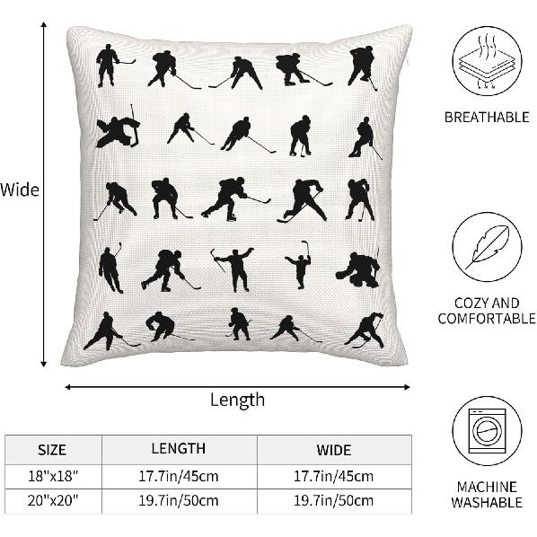 Silhouettes Hockey Players Throw Pillow Covers 18x18 Inch Set of 2 Winter Sport Ice Square Pillow Cases Skating Man Pillowcase Home Decorative
