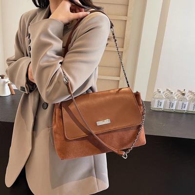 Bolsas de ombro da moda em PU e camurça sintética com correntes sólidas, quentes, modernas, simples, de alta qualidade, bolsas transversais