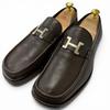 Very Good Loafers H Logo Silver Metal Dark Brown Leather Mens 41.5 Used