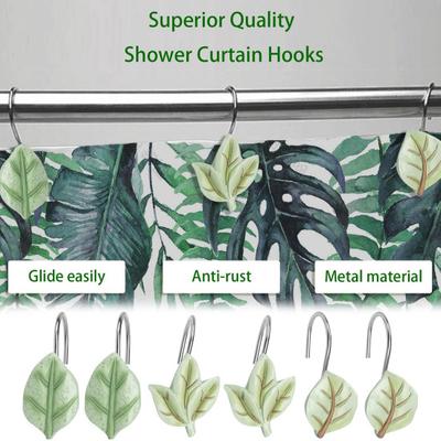 Yousheng 12 Pcs Leaf Shower Curtain Hooks Shower Curtain Hangers Heavy Duty Metal Shower Curtain Rings for Bathroom Decoration