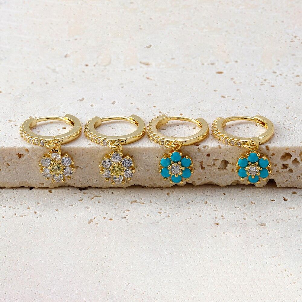 Fashion Stainless Steel Flower Zircon Drop Earrings For Women French Light Luxury Pendant Exquisite Earrings Christmas Jewelry