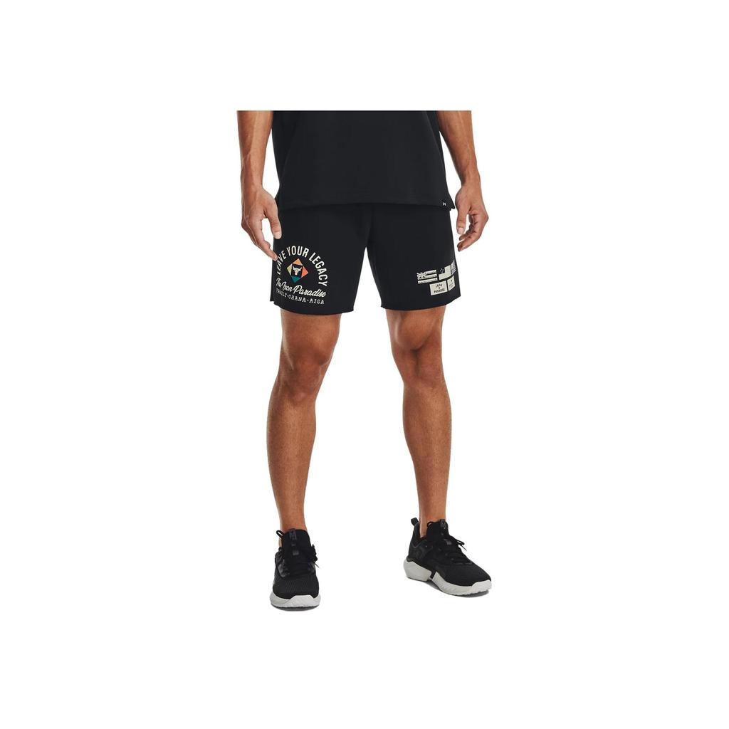 Under Armour Letter Print Lace-Up Training Shorts Men Bottoms Black 1377439-001