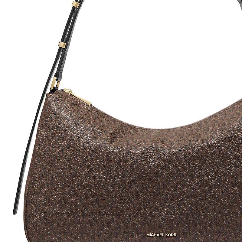 Michael Kors Nolita Logo Classic Adjustable Shoulder Strap Coated Canvas Shoulder Bag Medium Women's Brown