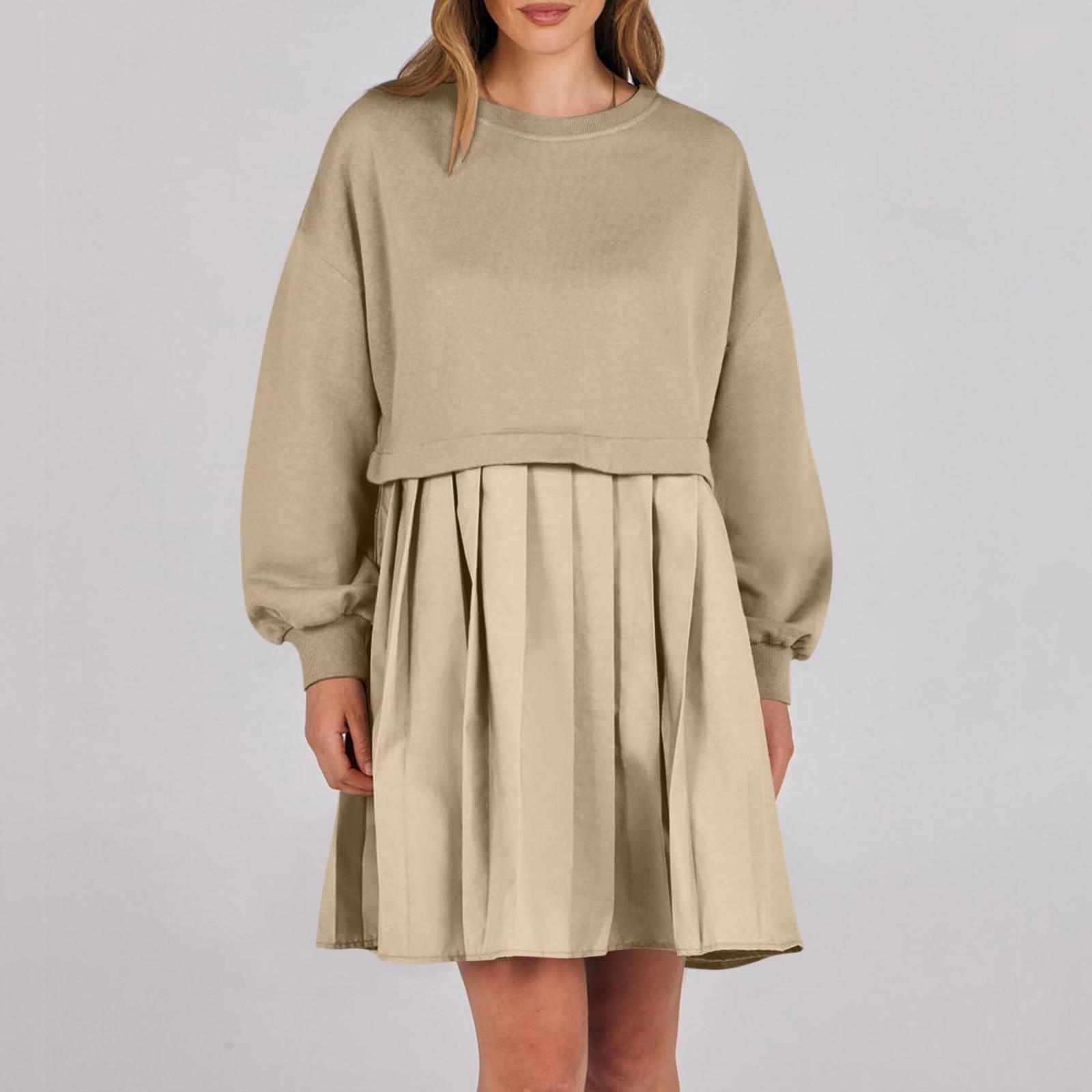 

Женское платье-толстовка большого размера с длинным рукавом в стиле пэчворк, пуловер, топы, платье-толстовка XXL хаки