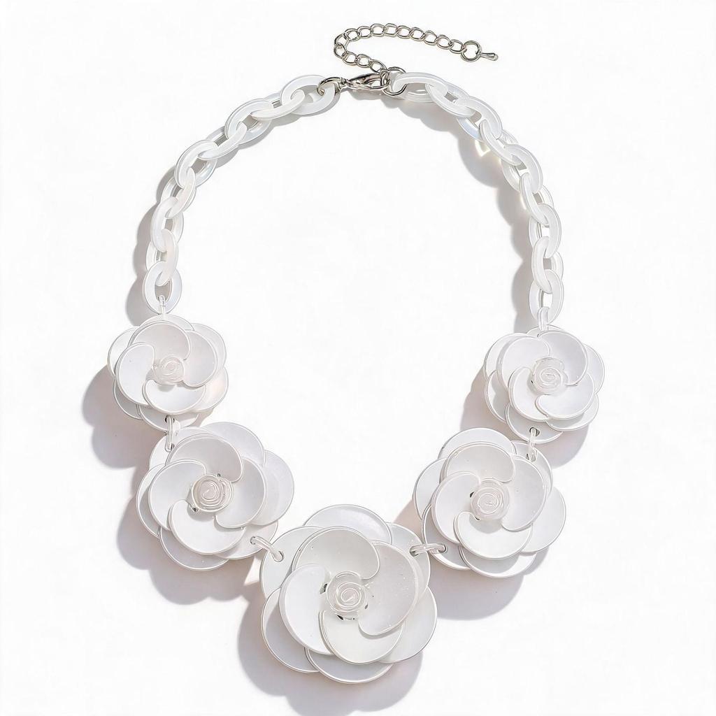 Collana Boema con Fiore in Acrilico - Catena Colorata per Maglione a Forma di Rosa