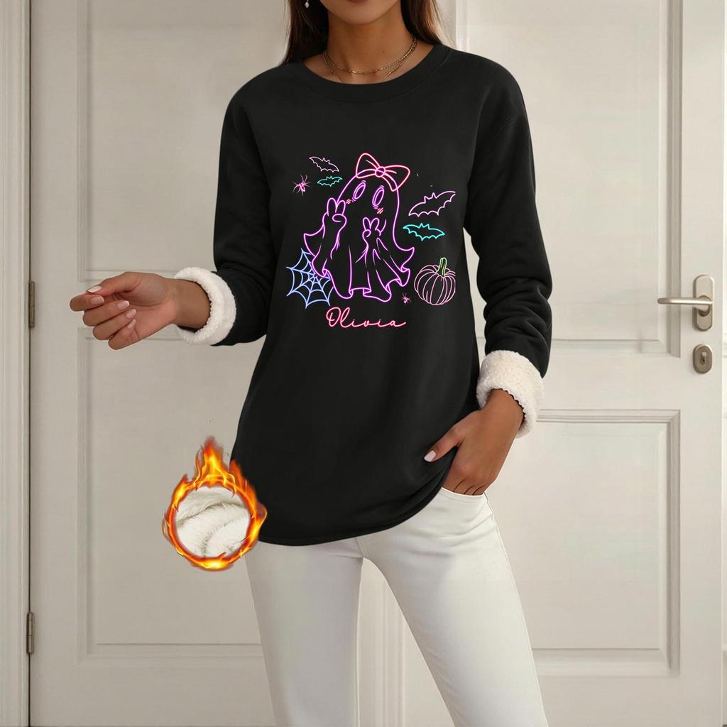 Women's Long Sleeve Pullover Round Neck Halloween Print Winter Casual Top
