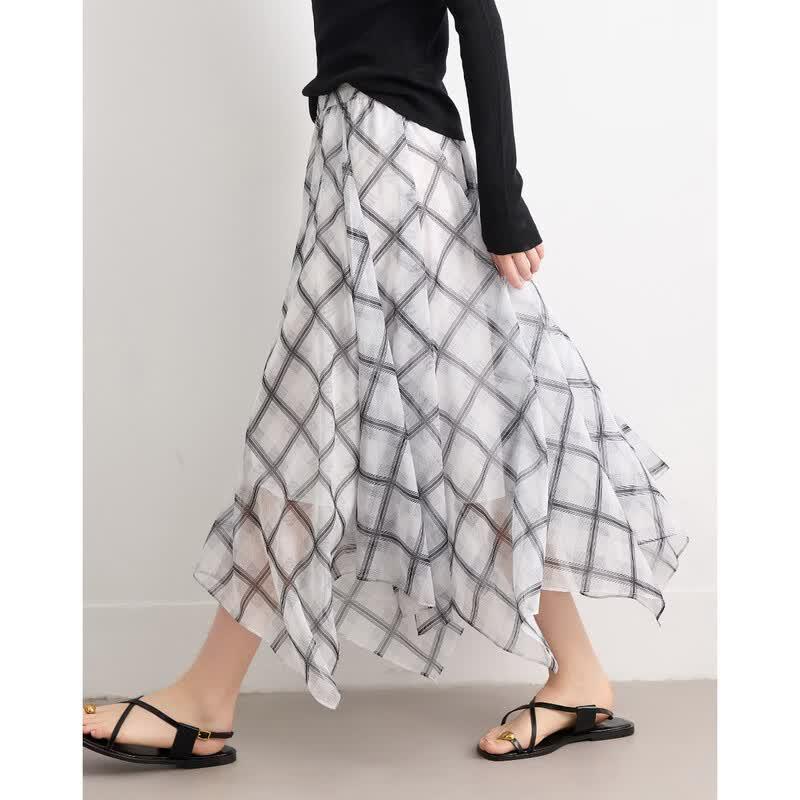 Demana Retro Chiffon Pleated Midi Skirt XL