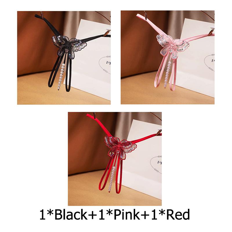 Erotic G-string Open Crotch Panties Sexy Butterfly Sequins Underwear Crotchless Pearls String Embroidery Thong