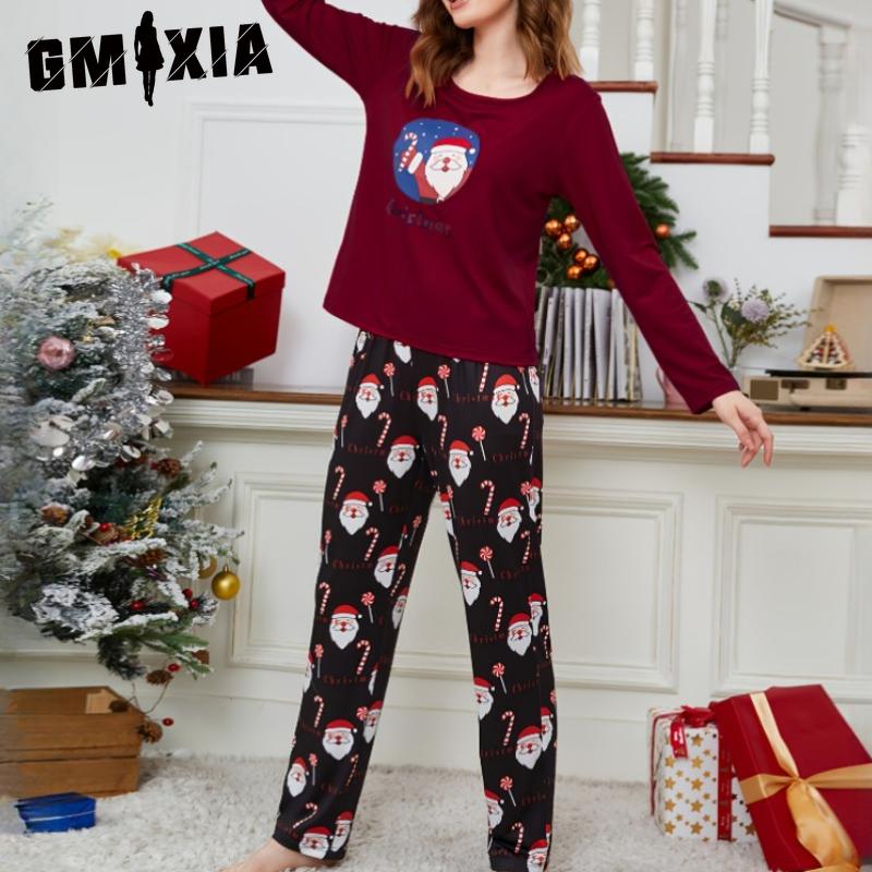 

GMXIA Осенне-зимние модели рождественской пижамы Женская домашняя одежда С принтом С длинным рукавом Брюки Комплект из двух предметов XL