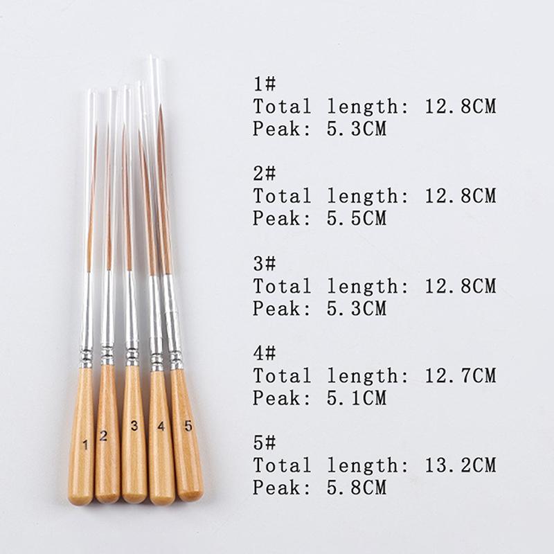 5Pcs Long Line Brush Set Acrylic Paint Brush Suitable For Fine Tipped Watercolor And Filling Corners Contour Drawing