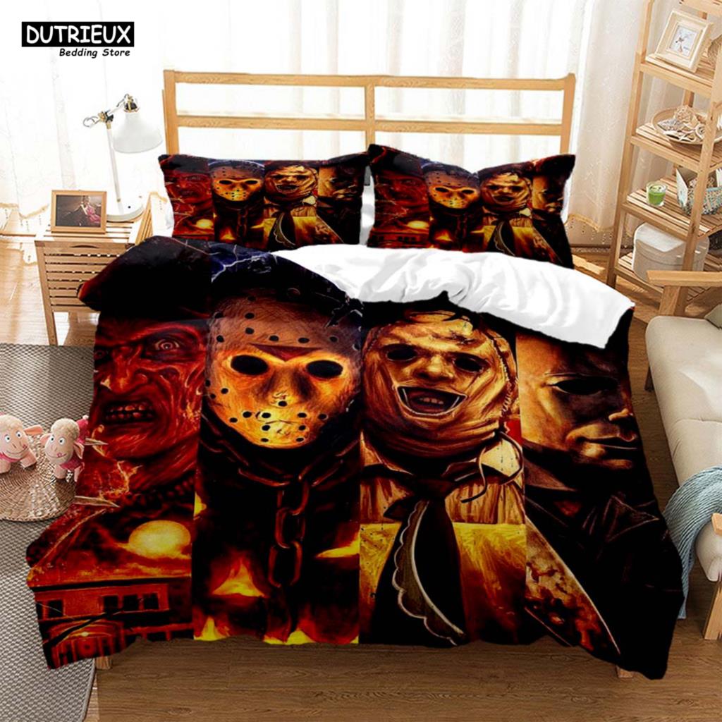 Halloween Horrorfilm Clown Gedruckter Bettbezug Kissenbezug Queen Bettwäscheset Bettwäscheset Luxus Personalisierte Bettwäsche