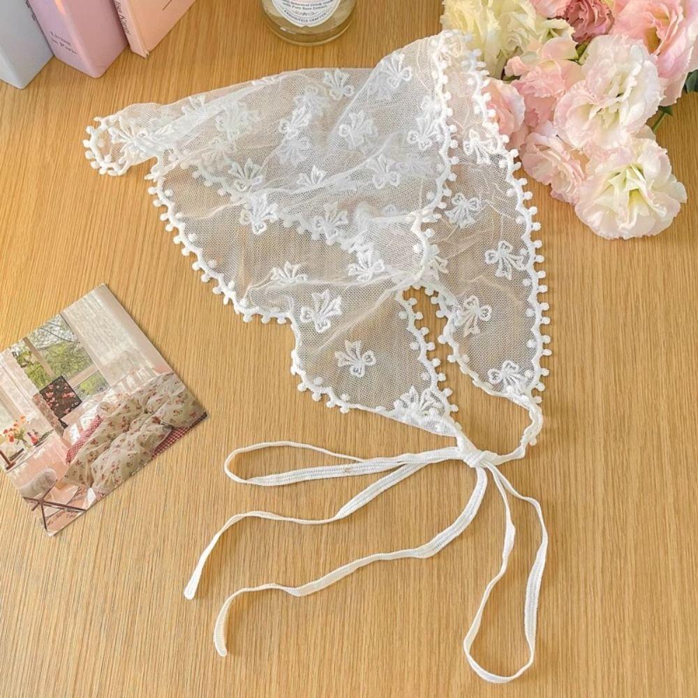 Bowknot Bow Hair Scarf Countryside Style Triangle Scarf Vintage Lace Triangle Bandana  Travel