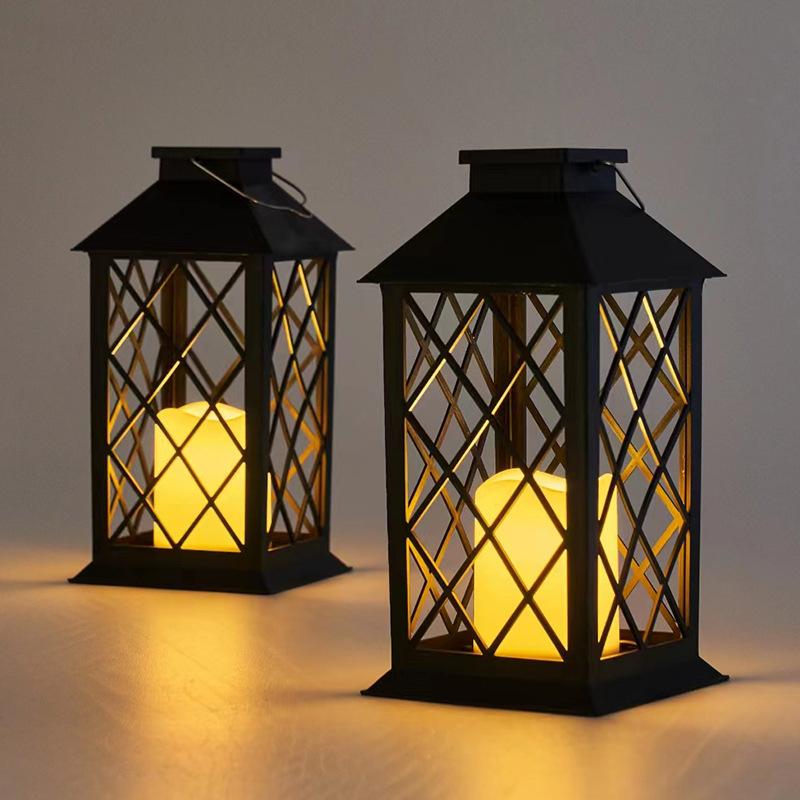Outdoor Solar-Powered Courtyard Candle-Style Lantern, Retro Ambience Large Palace Lamp for Garden Lawn Landscape Decoration