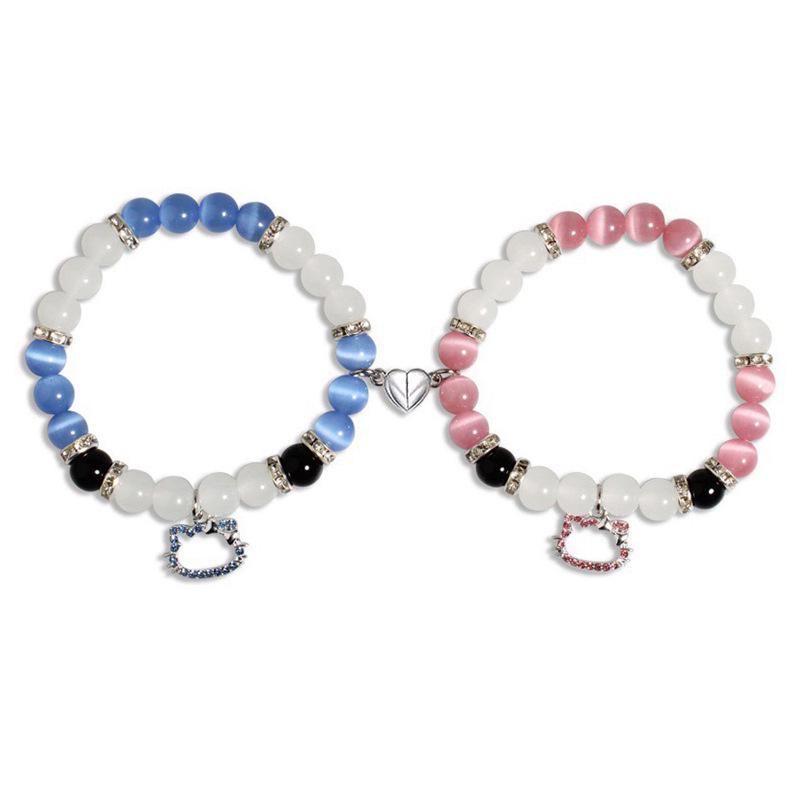 Přívěsek Pavoučí kočka Pár náramek s křišťálovým kamenem Kočičí oko Magnet