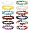 12 Pcs Natural Gemstone Chakra Bracelets For Women Crystal Chip Gemstone Stretch Bracelets Tumble Polished