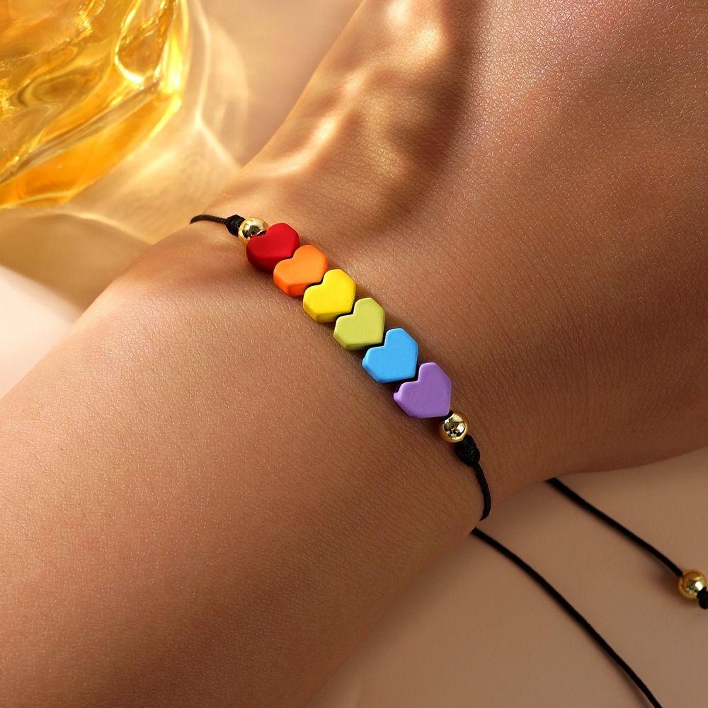 2Pcs Candy Color Rainbow Heart Bracelet Adjustable Friendship Braided Bracelet  Couples