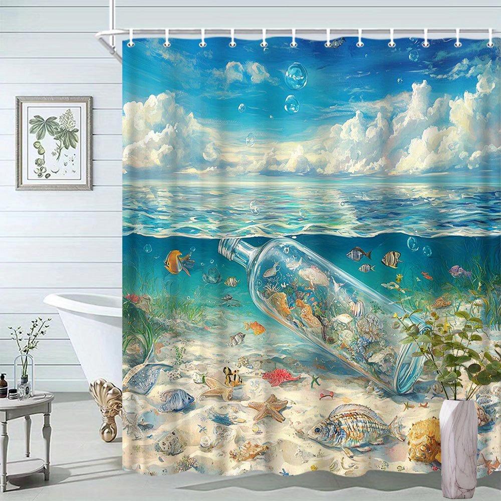 

Шторка для душа на тему морских животных - Яркий морской пейзаж и узор с рыбами, Полиэстер, Декор для ванной комнаты, 12 крючков 90x180cm